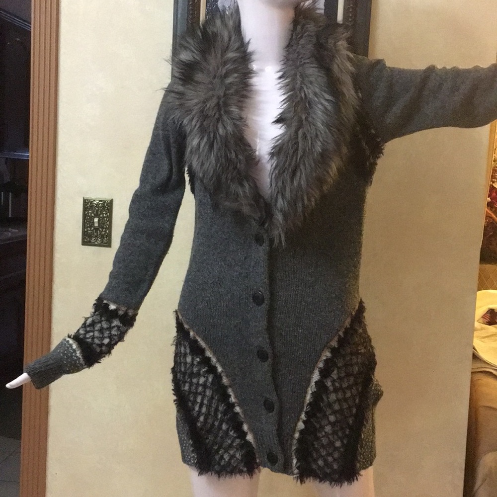 Faux Fur Long Cardigan -Sleeping in Snow